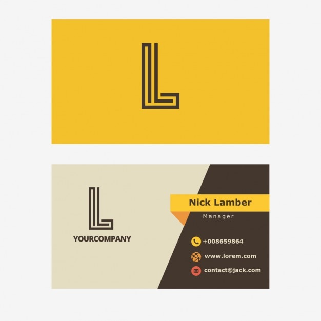 Free vector retro yellow business card with l letter