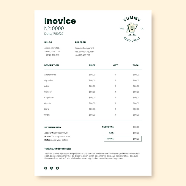 Free vector retro yummy restaurant invoice