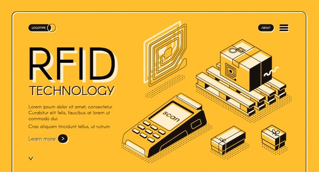 RFID technology for delivery tracking isometric web banner.