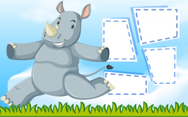 Free Vector a rhinoceros on note template