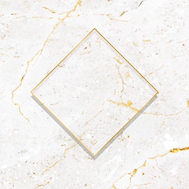 Rhombus gold frame on white marble background vector