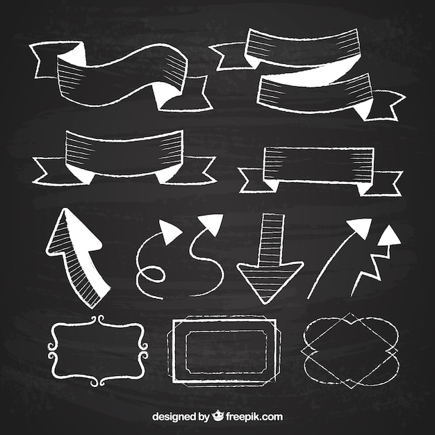 Free Vector ribbons frames and arrows collection in chalkboard style