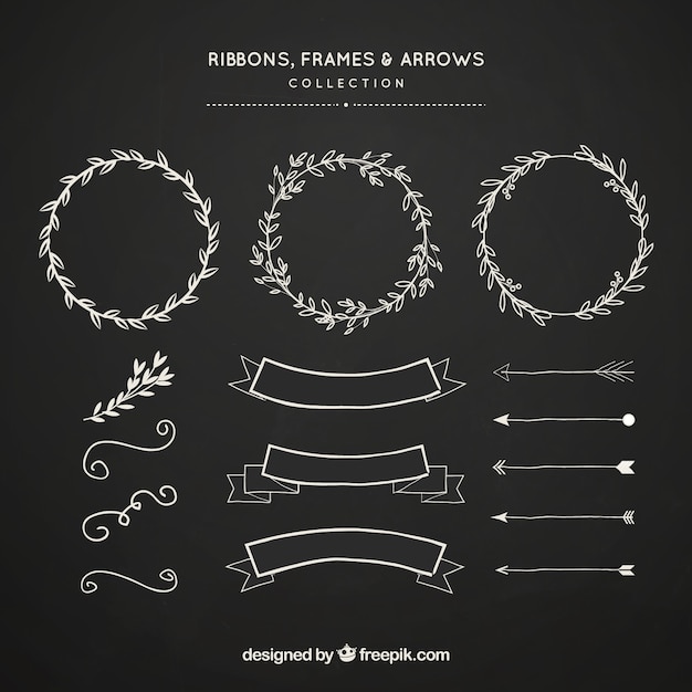 Free Vector ribbons frames and arrows collection in chalkboard style