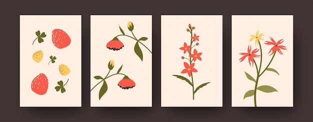 Ripe strawberries and floral elements card set