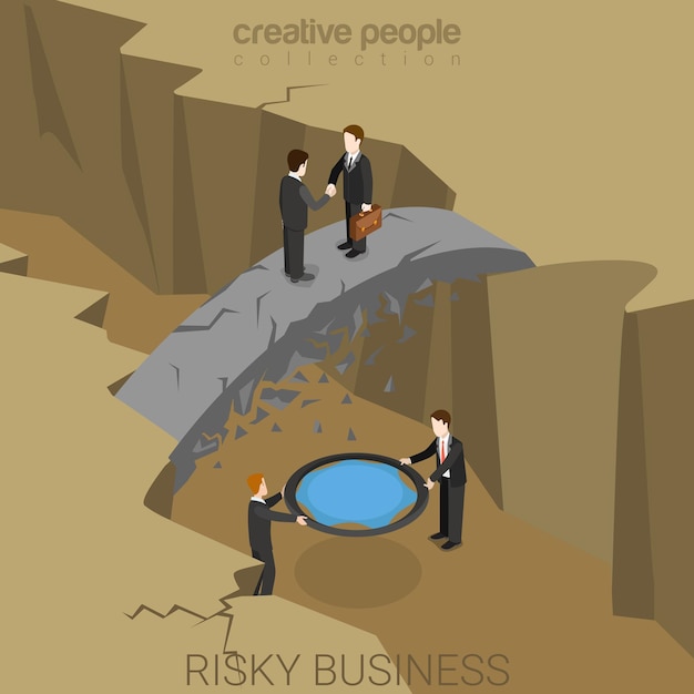 Risky business flat isometric risk insurance concept