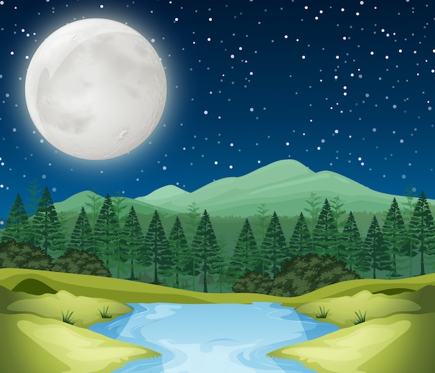 Free Vector a river night scene