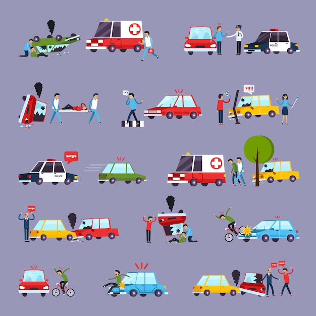 Road Accident Icons Set