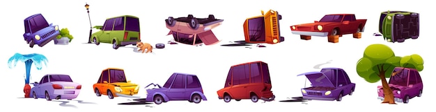 Free Vector road accident isolated set broken cars insurance