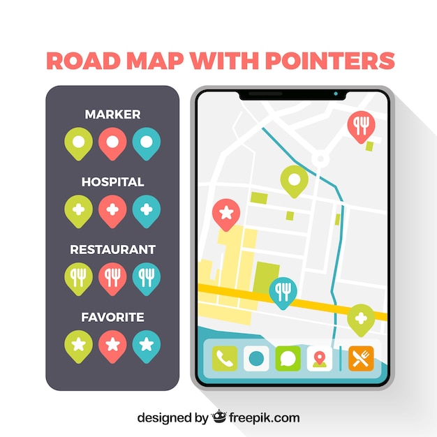 Road map with pointers in flat style