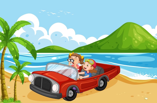 Free Vector road trip vacation at the beach