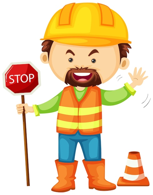 Free Vector road worker holding stop sign