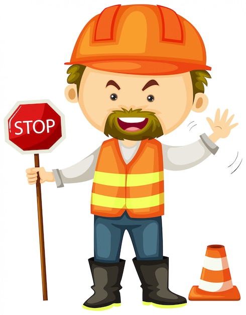 Road worker with stop sign