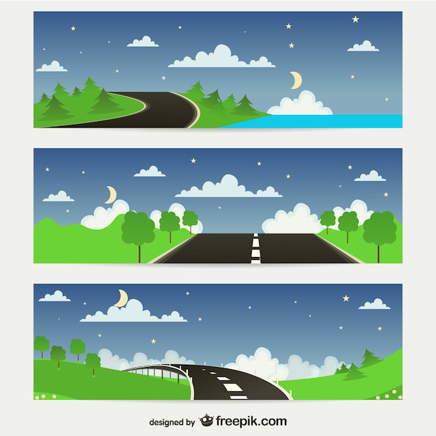 Free Vector roads in nature banners 