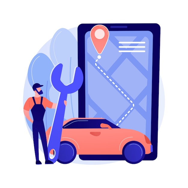 Free Vector roadside service abstract concept vector illustration. roadside assistance, car service provider, truck breakdown, mechanical repair, vehicle towing, professional help to driver abstract metaphor.