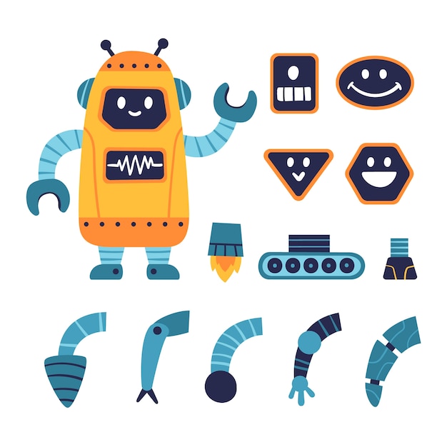 Free Vector robot character constructor set illustration