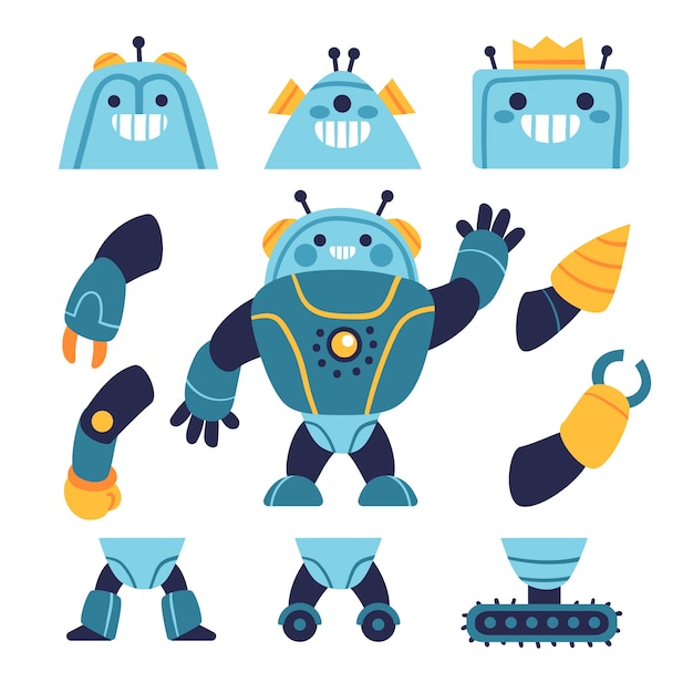 Free vector robot character constructor set illustration