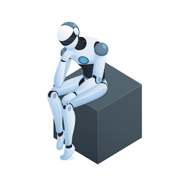 Free Vector robot thinking on cube isometric composition