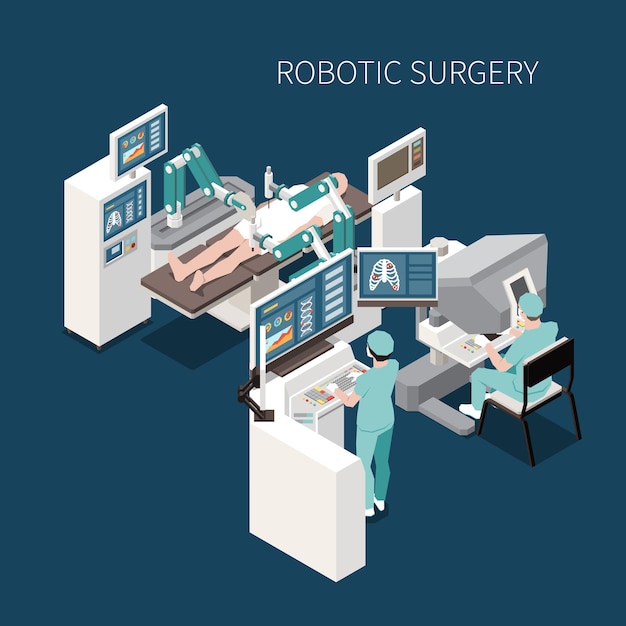 Free Vector robotic surgery isometric composition with innovative operation