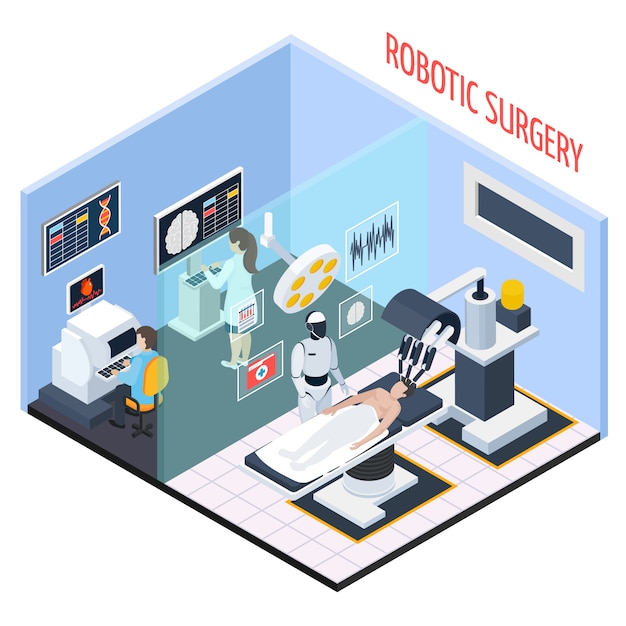 Free Vector robotic surgery isometric composition