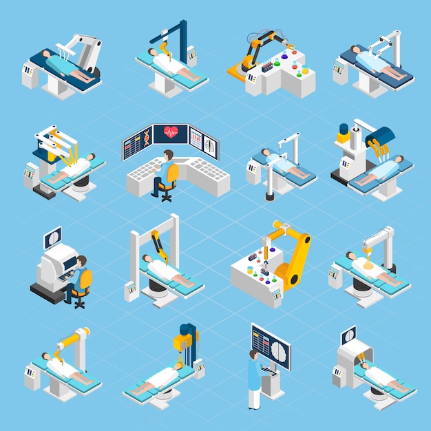 Free Vector robotic surgery isometric icons set