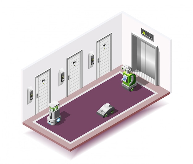 Free Vector robotized hotels isometric composition