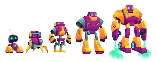 Free Vector robots evolution cartoon vector isolated illustration on white background. 