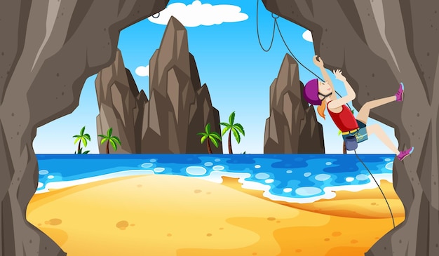 Free Vector rock climbing scene with woman climbing