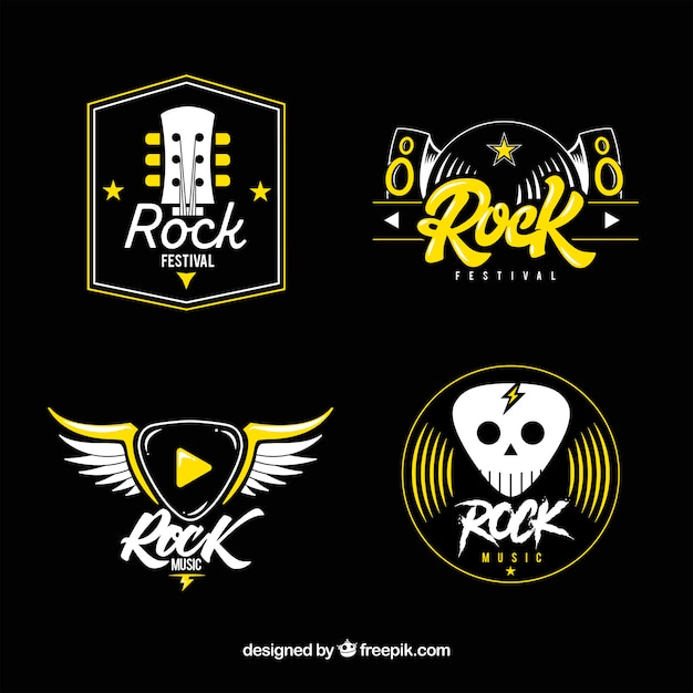 Rock logo collection with flat design