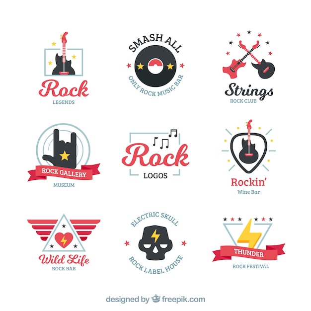 Free vector rock logo collection with flat design