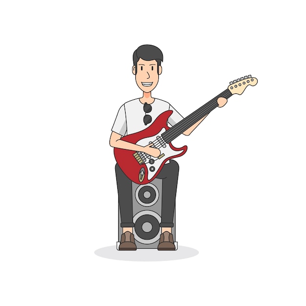 Free vector rock and roll guitarist sitting on a speaker