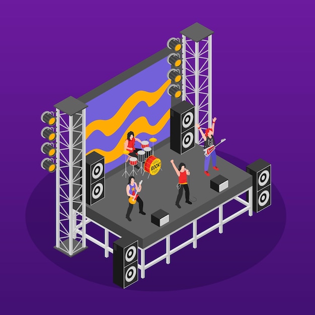 Free Vector rock star concept with metal concert symbols isometric vector illustration