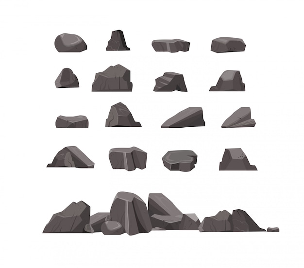 Free Vector rock stones flat icon set