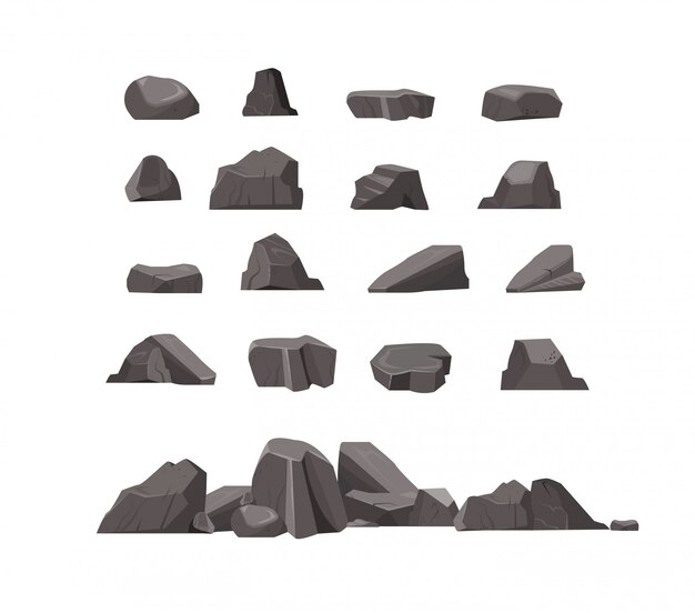 Rock stones flat icon set