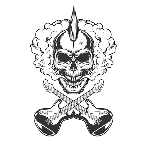 Free Vector rocker skull with mohawk