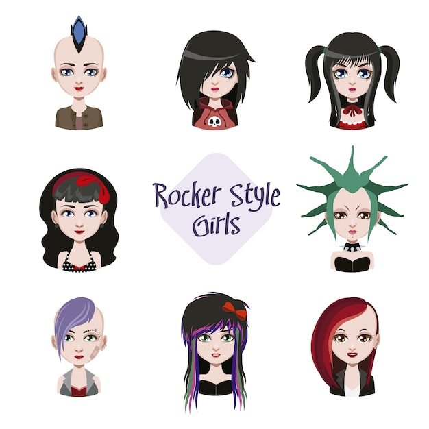 Free vector rocker style girls collection