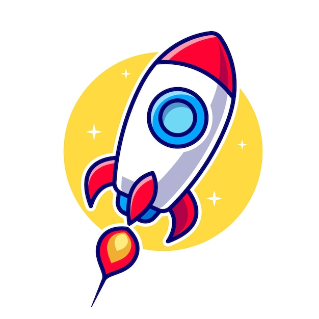 Free vector rocket flying to the moon cartoon vector icon illustration technology transportation icon isolated