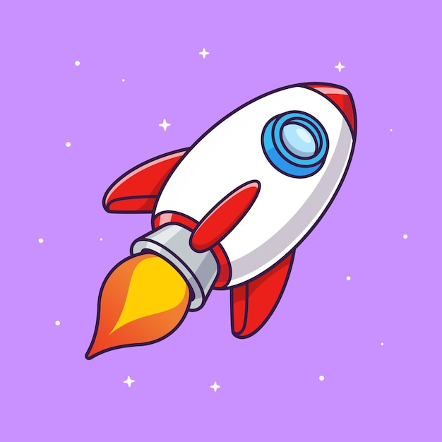 Free vector rocket flying in space cartoon vector icon illustration. science technology icon concept isolated