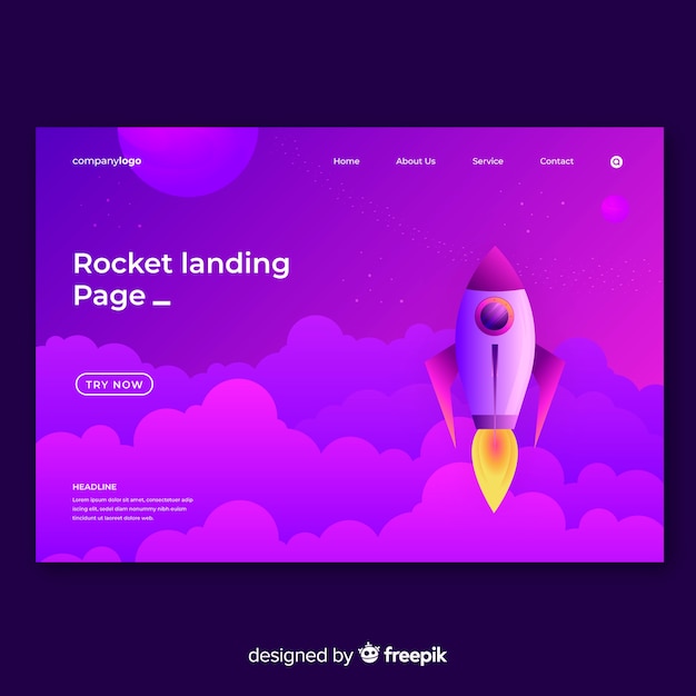 Free vector rocket landing page