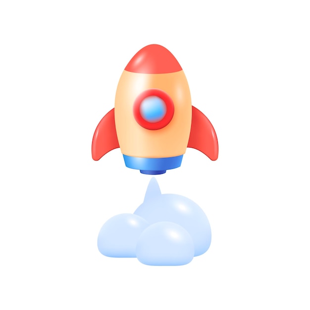 Free vector rocket ship as symbol of project launch 3d illustration. start-up, innovative idea, cartoon drawing of spaceship in 3d style on white background. business, startup, innovation concept