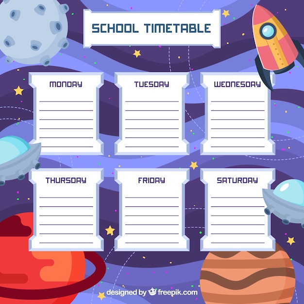 Free vector rocket, space and school timetable