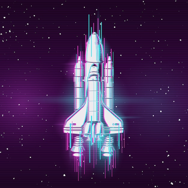 rocket with glitch effect