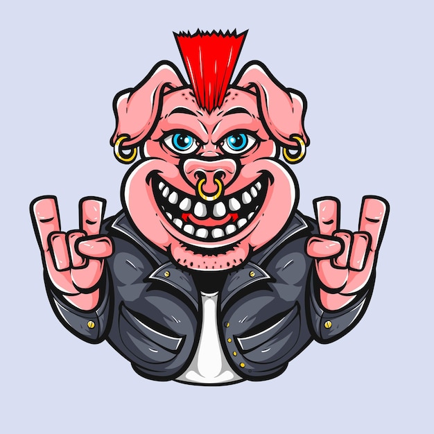 Free Vector rockstar pig cartoon character illustration