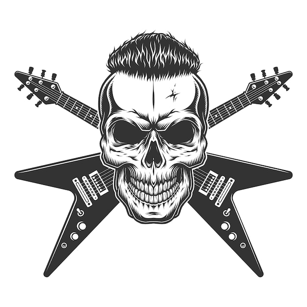 Free vector rockstar skull with trendy hairstyle