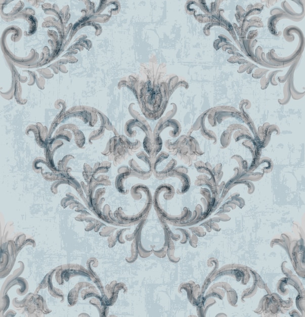 Rococo silver texture pattern with floral ornaments