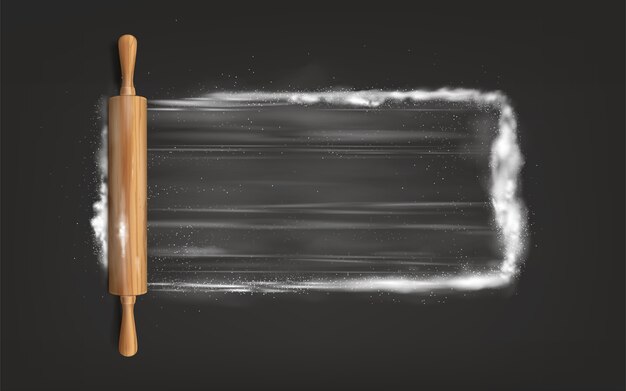 Rolling pin on table with flour vector