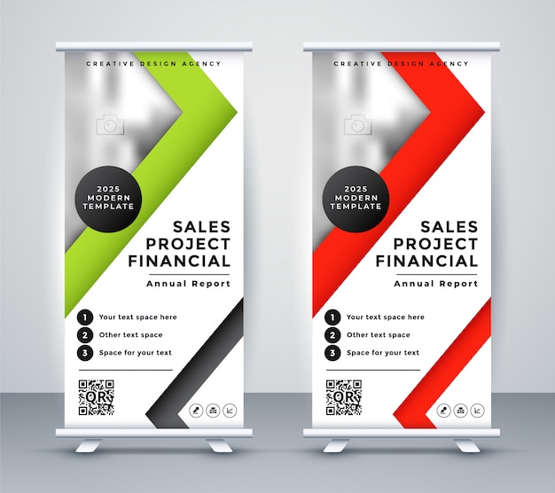 Rollup business banner in geometric red and green design