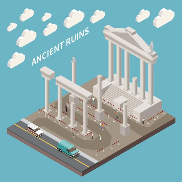 Free Vector roman empire composition with ancient ruins symbols isometric illustration