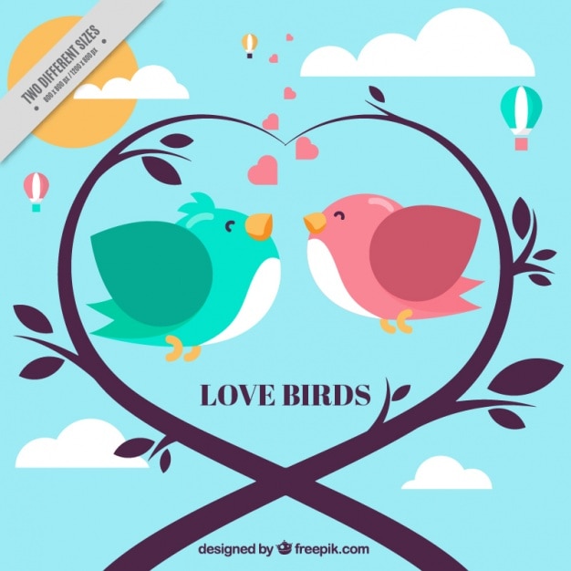 Free Vector romantic background with birds and heart made of branches