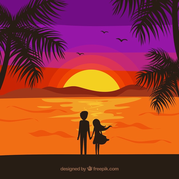 Free Vector romantic couple scene in front of the sea