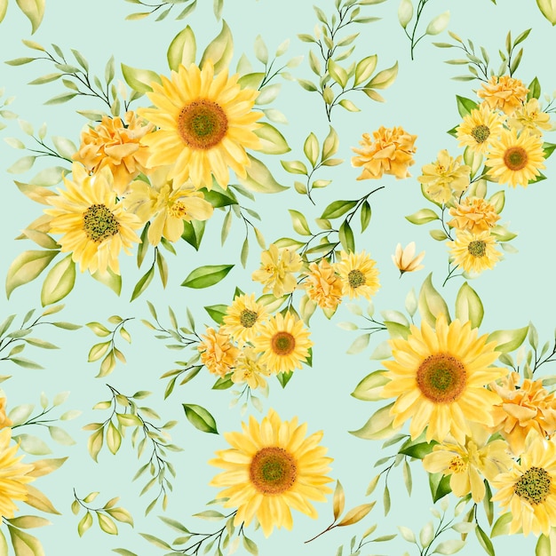 Free Vector romantic floral watercolor seamless pattern